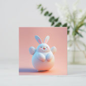 Carte Joli Lapin Blanc Gras Avec Ailes (Debout devant)