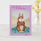 Carte Joli lapin brun et fleurs fête tardive (Fleur jaune)