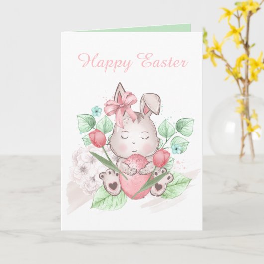 Carte Joli lapin de Pâques ajouter le message (Fleur jaune)