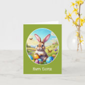 Carte Joli lapin de Pâques dans le paysage. (Fleur jaune)