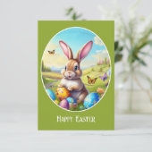 Carte Joli lapin de Pâques dans un paysage - (Debout devant)