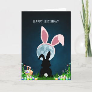 Carte Joli lapin de Pâques et Pleine lune Anniversaire