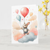 Carte Joli lapin de watercolor Ballon Rouge Géant Vide (Fleur jaune)