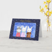 Carte Joli Lapin d'hiver lapins Noël (Fleur jaune)