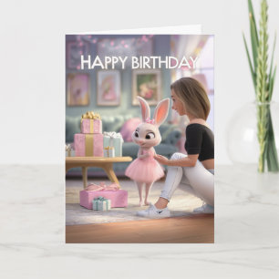 Carte Joli Lapin en Robe Rose avec des Cadeaux Joyeux An