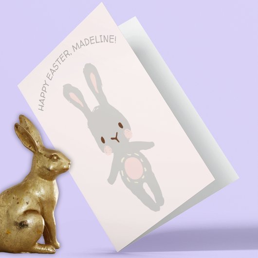 Carte Joli Lapin Gris Personnalisé Joyeuses Pâques