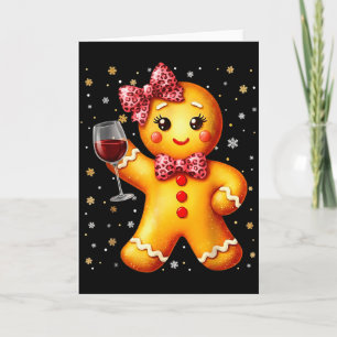 Carte Joli Léopard en Pain d'Épice Coquette Noël Vin X
