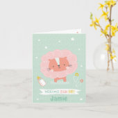 Carte Joli lion souhaite la bienvenue au petit bébé sur  (Fleur jaune)