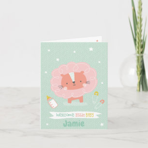 Carte Joli lion souhaite la bienvenue au petit bébé sur