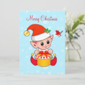 Carte Joli lutin de Noël joyeux et oiseau cardinal (Debout devant)