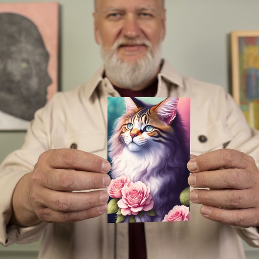 Carte Joli Maine Coon & Fleurs Portrait