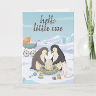 Carte Joli Manchot Nouveau Bébé Bonjour Petit Nouveau-