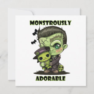 Carte Joli monstre de Frankenstein avec peluche