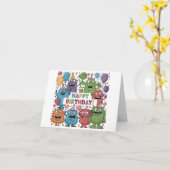 Carte Joli Monstres colorés avec Ballons Anniversaire (Fleur jaune)