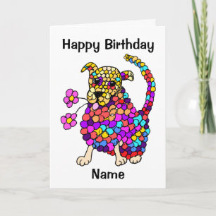 Carte Joli Mosaic Chien Drôle Caricature Anniversaire