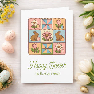 Carte Joli motif de courtepointe de lapin de Pâques heur