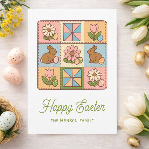 Carte Joli motif de courtepointe de lapin de Pâques heur