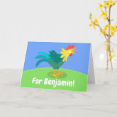 Carte Joli motif de dessin animé du coq (Fleur jaune)