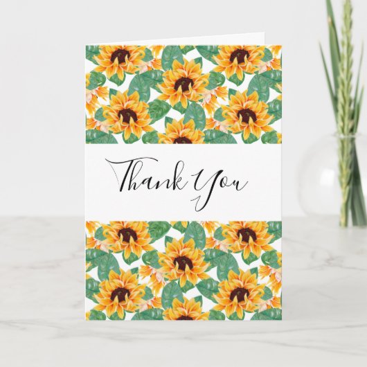 Carte Joli Motif de tournesol Jaune & Merci vert (Devant)