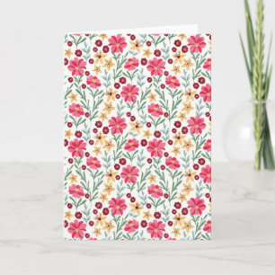 Carte Joli motif floral vintage rose et jaune