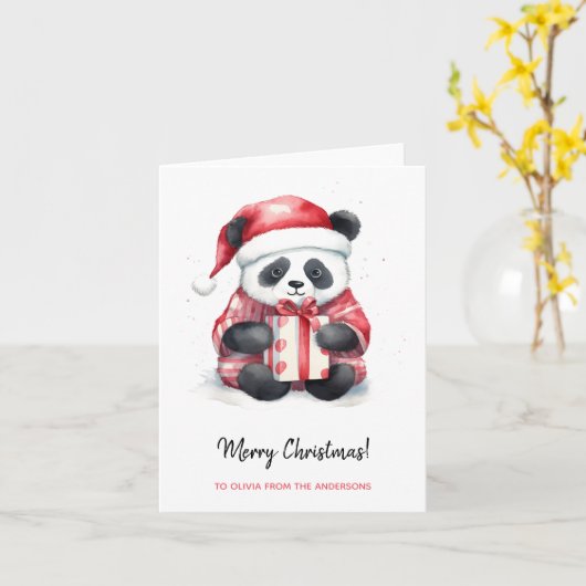 Carte Joli Noël Panda Père Noël (Fleur jaune)