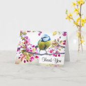 Carte Joli Oiseau bleu et jaune sur un Merci de branche (Fleur jaune)