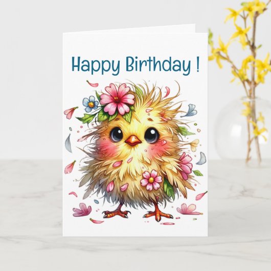 Carte Joli oiseau d'anniversaire (Fleur jaune)