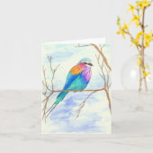 Carte Joli Oiseau, Lilac Breasted Roller, Aquarelle (Fleur jaune)