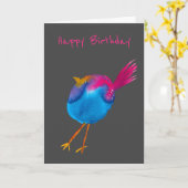 Carte Joli oiseau rose et bleu (Fleur jaune)