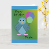 Carte Joli oiseau tenant des ballons (Fleur jaune)
