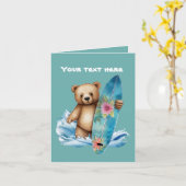 Carte Joli ours de surf ajouter du texte (Fleur jaune)