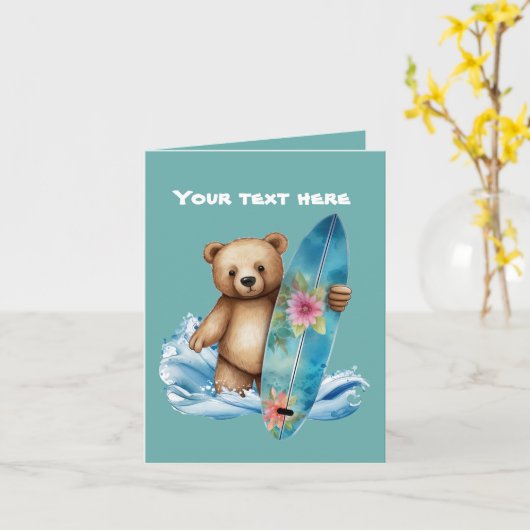 Carte Joli ours de surf ajouter du texte (Fleur jaune)