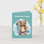 Carte Joli ours de surf ajouter du texte (Fleur jaune)