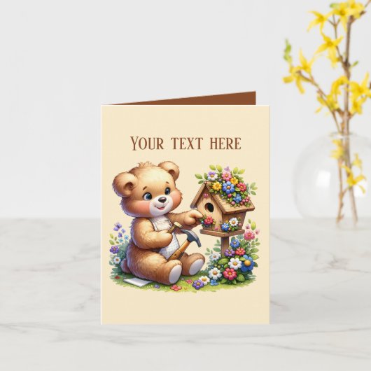 Carte Joli ours en bois ajouter le message (Fleur jaune)