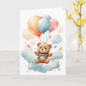 Carte Joli ours en peluche à l'aquarelle flottant dans l (Fleur jaune)