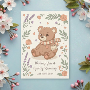 Carte Joli ours en peluche Fleurs de rétablissement