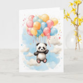 Carte Joli Ours Panda Aquarelle Ballons Blancs (Fleur jaune)