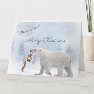 Carte Joli Ours Polaire Lapin sauvage Père Noël Noël d'h