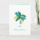 Carte Joli Palmier Tropical Aquarelle Plage Noël (Devant)