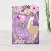 Carte Joli Palomino rose violet Fleurs Cheval Anniversai (Devant)