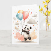 Carte Joli panda à l'aquarelle ballons jaunes bleus Vide (Fleur jaune)