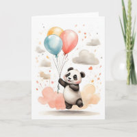 Joli panda à l'aquarelle, ballons jaunes et bleus,