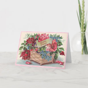 Carte Joli panier rose et rouge victorien Roses Annivers