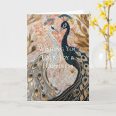 Carte Joli paon rose or Noël (Fleur jaune)