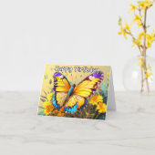 Carte Joli papillon Joyeux anniversaire (Fleur jaune)