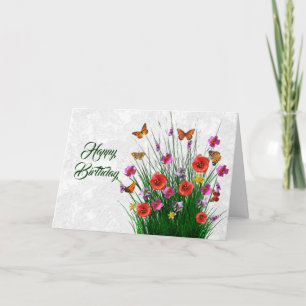 Carte Joli papillon orange floral Anniversaire
