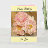 Carte Joli Peonies Roses Joyeux Anniversaire (Devant)
