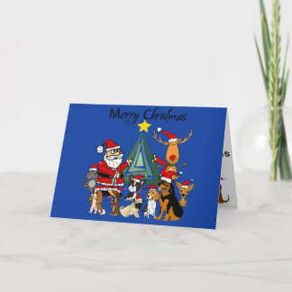 Carte Joli Père Noël et rennes et amis chiens Art