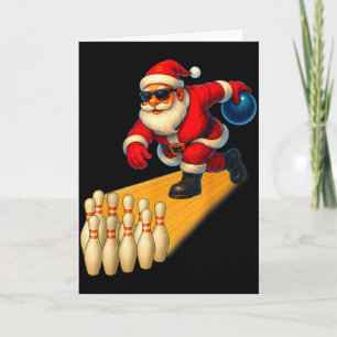 Carte Joli Père Noël jouant boule de quille et quilles j