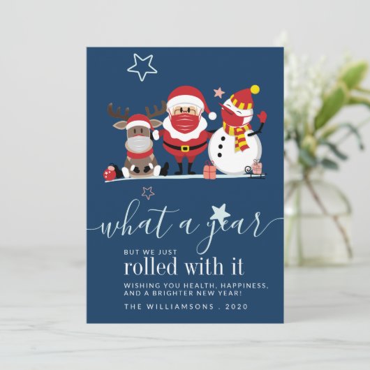 Carte Joli Père Noël Reindeer Snowman 2020 Script Noël (Debout devant)